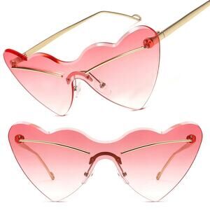 Stylish Gold Cat Eye Sunglasses Womens Fancy Heart Shaped Rimless Gradient Chic